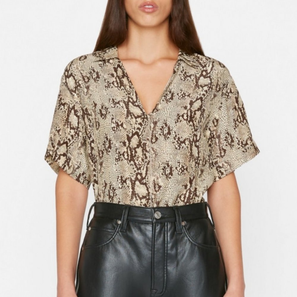 NWT Frame V-Neck Ladder Stitch Popover - Picture 1 of 6